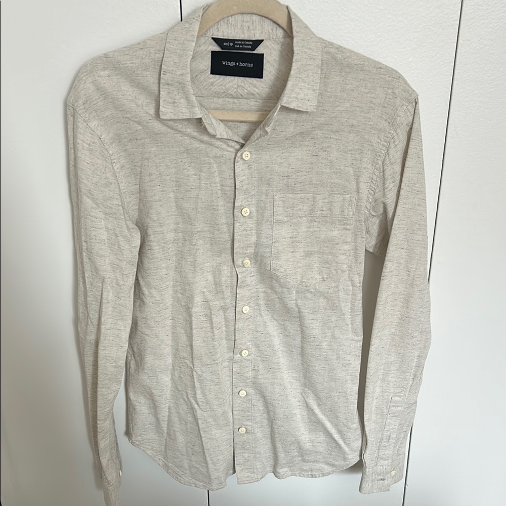 Wings + Horns Cream/Light Gray Casual Button Down Shirt Relaxed Fit Size XS